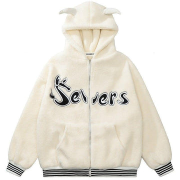 Makersluxe® Hooded Sherpa Jacket with Devil Horn