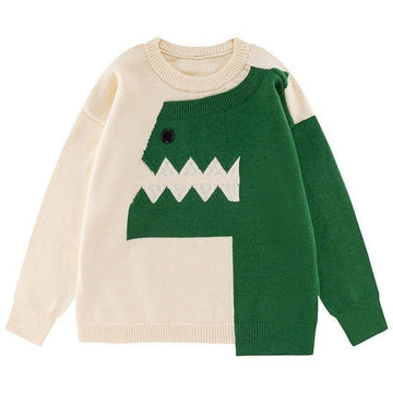 Makersluxe Cute Casual Knit Sweater Dinosaur Patchwork