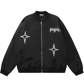 Makersluxe® Zip Up Bomber Jacket Embroidery Star