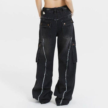 Makersluxe® Washed Raw Edge Patchwork Jeans