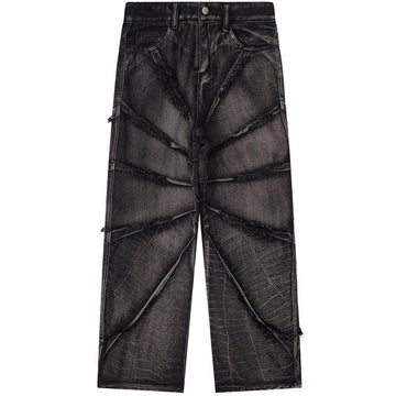 Makersluxe® Distressed Wide Leg Jeans Spider Web