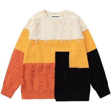 Makersluxe® Distressed Knit Sweater Color Block