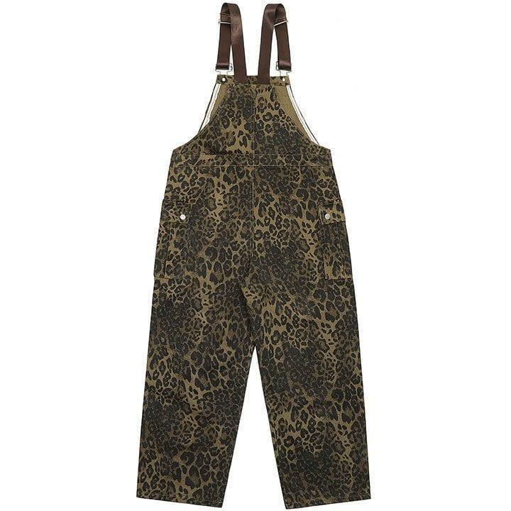 Makersluxe® Leopard Patchwork Jeans Overall