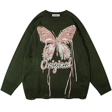 Makerluxe® Distressed Y2K Knit Sweater Butterfly