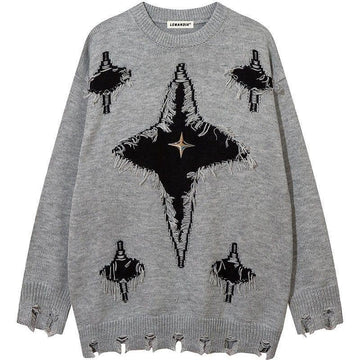 Makersluxe® Punk Style Distressed Star Knit Sweater