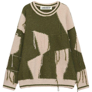 Makersluxe® Retro Knit Sweater Color Block Patchwork