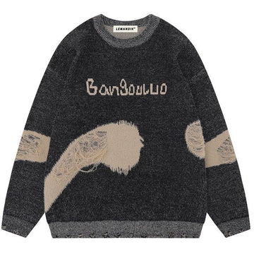 Makersluxe® Retro Ripped Graphic Knit Sweater
