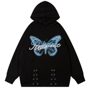 Makersluxe® Lace Up Pullover Hoodie Butterfly