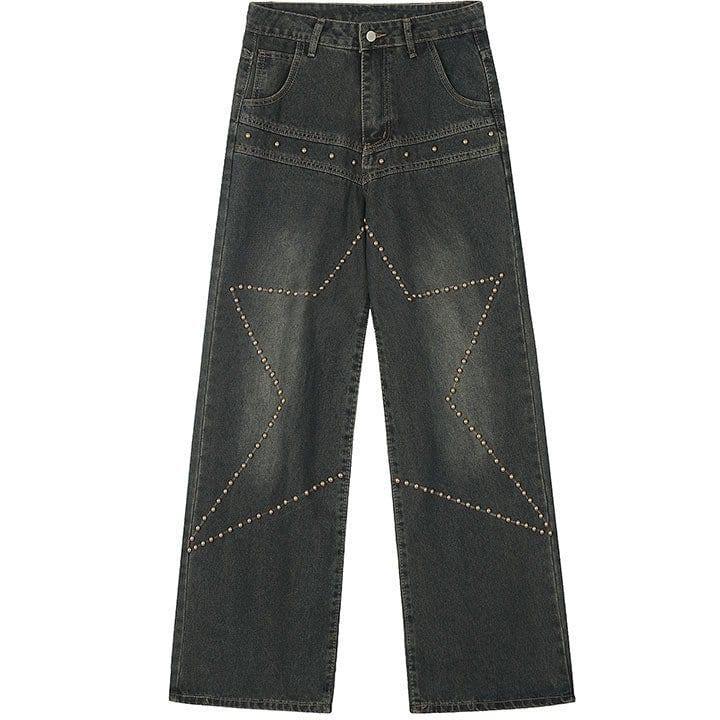 Makersluxe® High Waist Star Rivet Wide Leg Jeans