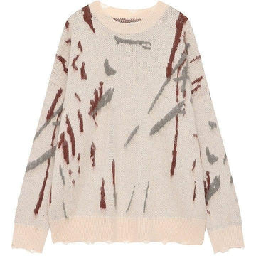 Makersluxe® Distressed Jacquard Sweater Color Block