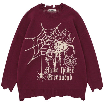 Makersluxe® Distressed Knitted Sweater Spider Web