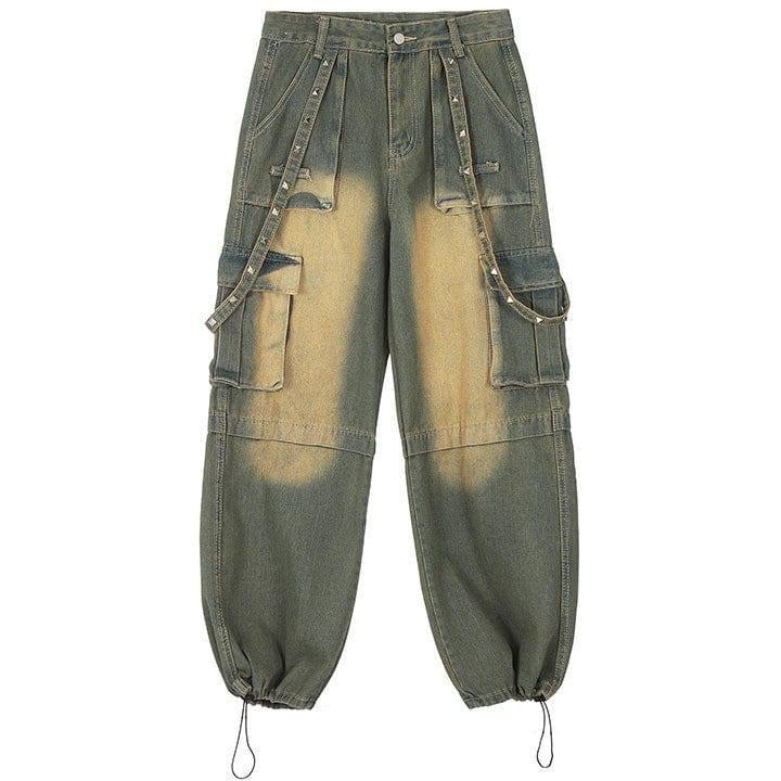Makersluxe® Distressed Washed Cargo Jeans Side Pockets