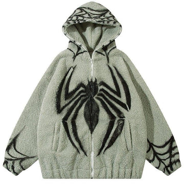 Makersluxe® Full Zip Hooded Sherpa Jacket Spider Web