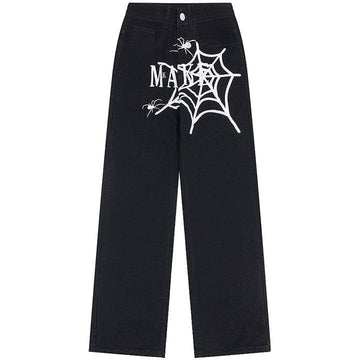 Makersluxe® Straight Leg Jeans Spider Web Print