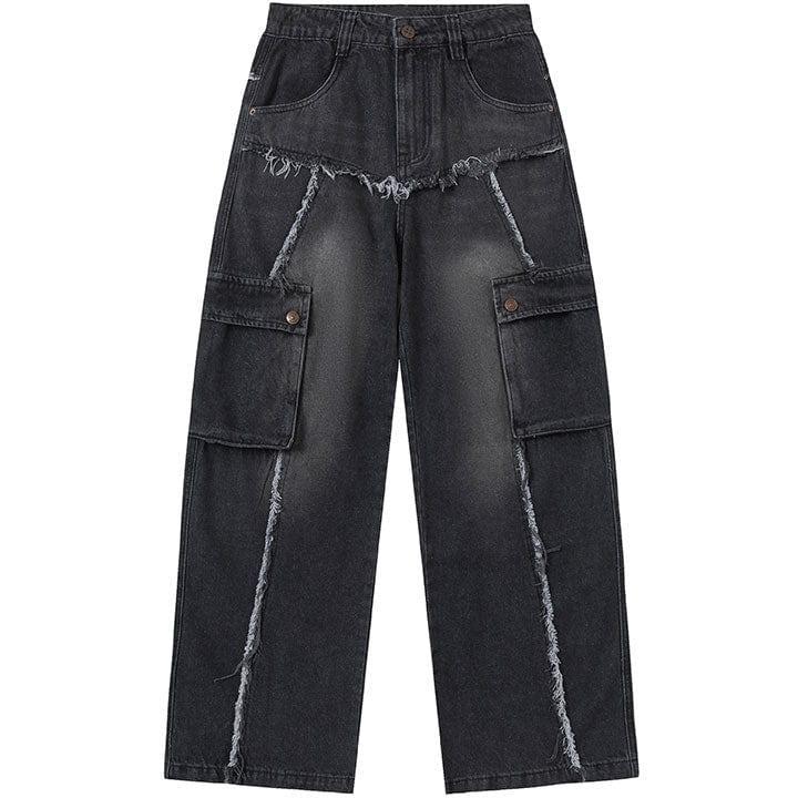 Makersluxe® Washed Raw Edge Patchwork Jeans
