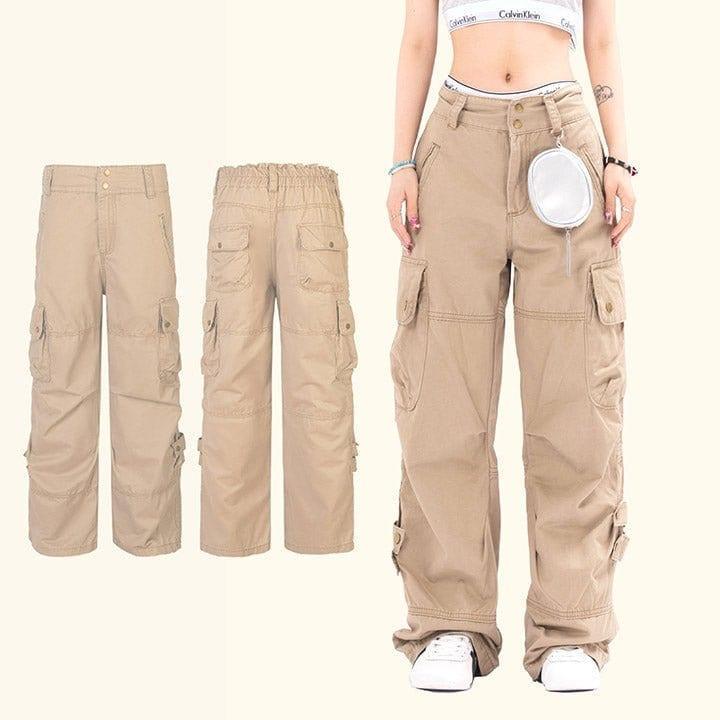 Makersluxe® Khaki Elastic Waist Cargo Jeans