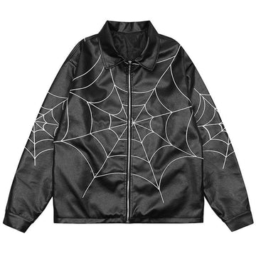 Makersluxe® Leather Jacket Embroidered Spider Web