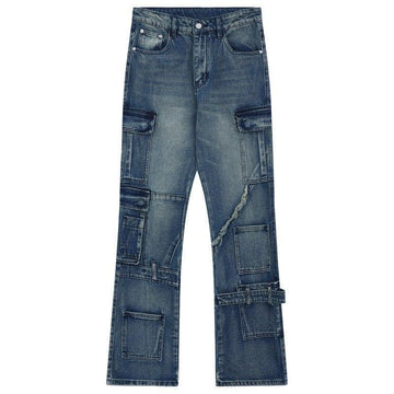 Makersluxe® American Style Cargo Jeans Multiple Pockets