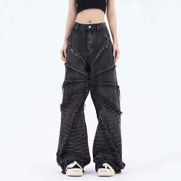 Makersluxe® Distressed Wide Leg Jeans Spider Web