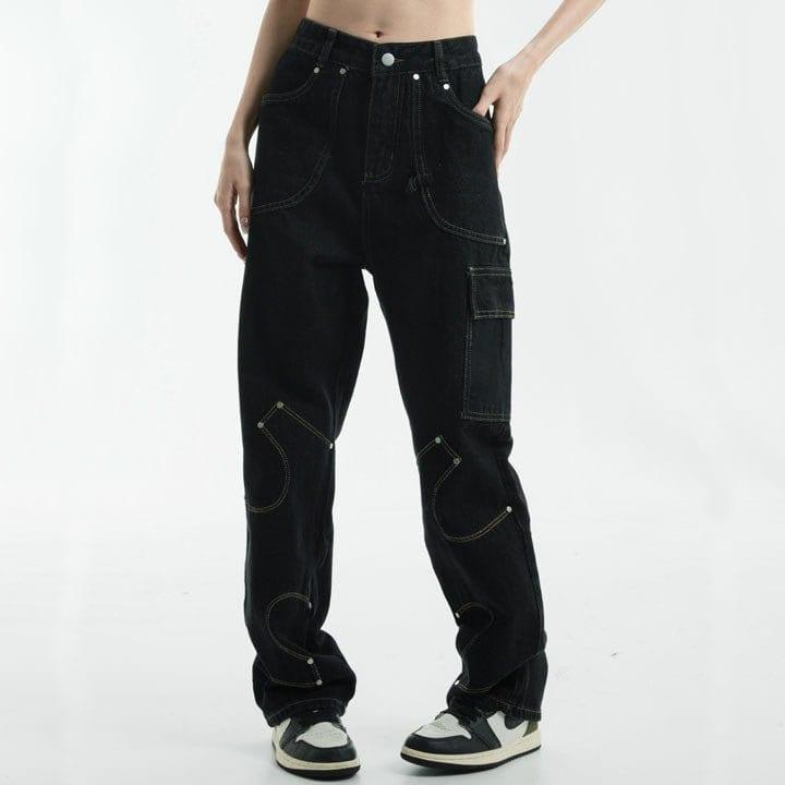Makersluxe® Black Punk Stitch Cargo Jeans