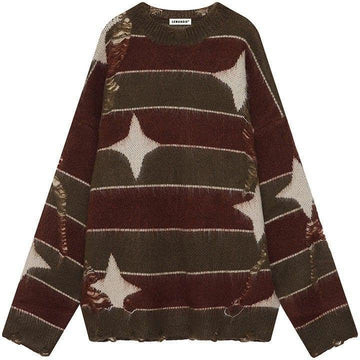 Makersluxe® Ripped Striped Knit Sweater Star