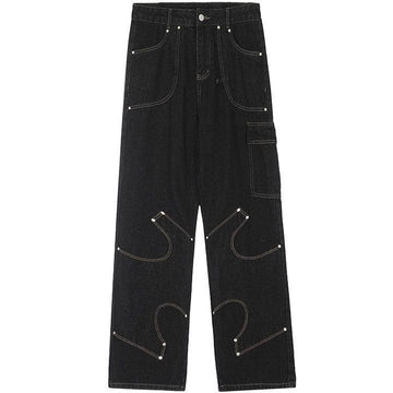 Makersluxe® Black Punk Stitch Cargo Jeans