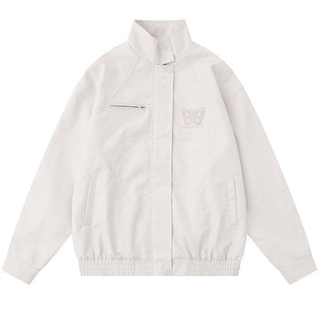 Makersluxe® PU Leather Jacket Embroidery Butterfly