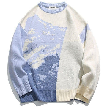 Makersluxe® Crew Neck Jacquard Sweater Snow Mountain
