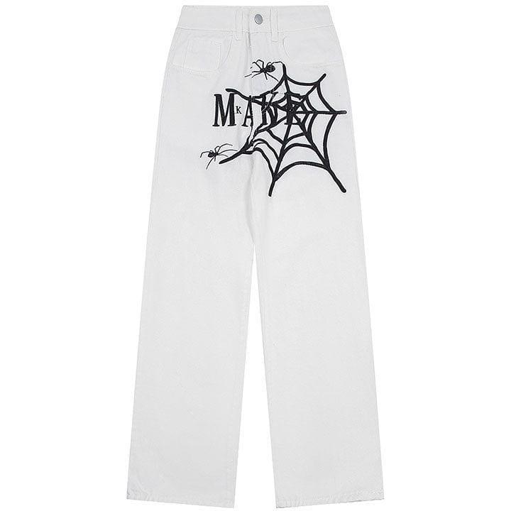 Makersluxe® Straight Leg Jeans Spider Web Print
