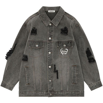 Makersluxe® Distressed Washed Denim Jacket Heart Print