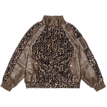 Makersluxe® Leopard Patchwork Bomber Jacket