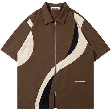 Makersluxe® Retro Color Block Zip-Up Shirt