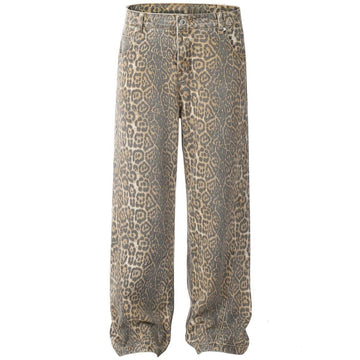 Makersluxe® Faded Leopard Print Loose Jeans