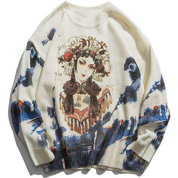 Makersluxe® Peking Opera Print Knit Sweater