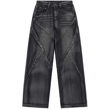 Makersluxe® Baggy Washed Jeans Pleated Patchwork