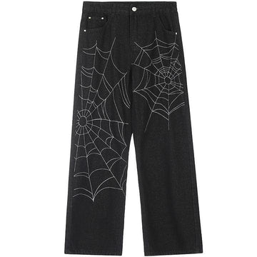 Makersluxe® Black Jeans Spider Web Print