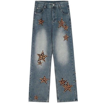 Makersluxe® Straight Leg Jeans Leopard Star Patch