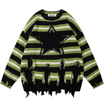 Makersluxe® Fringed Striped Pullover Sweater Star