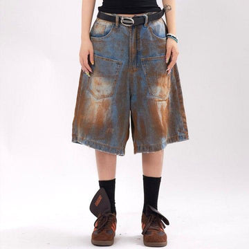 Makersluxe® Edgy Washed Denim Shorts