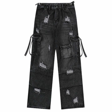 Makersluxe® Distressed Black Jeans Side Pocket
