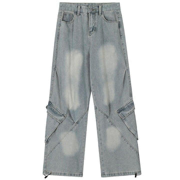 Makersluxe® Stylish Straight Leg Jeans Patchwork Pocket