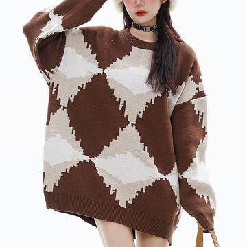 Makersluxe® Retro Argyle Knitted Sweater