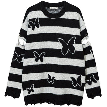 Makersluxe® Vintage Striped Knit Sweater Full Butterfly