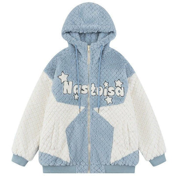 Makersluxe® Hooded Sherpa Winter Coat Star Patchwork