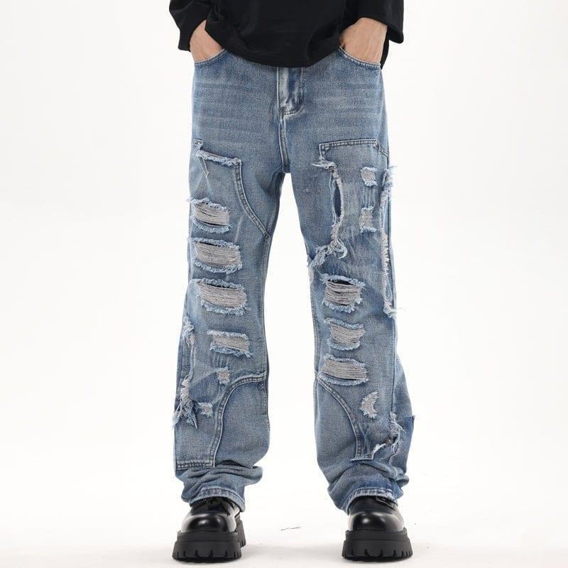Makersluxe® Baggy Patchwork Jeans with Ripped Details