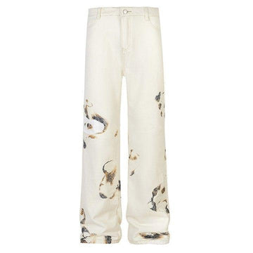 Makersluxe® White Flame Print Straight Leg Jeans