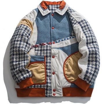 Makersluxe® Unisex Corduroy Winter Coat Plaid Patchwork