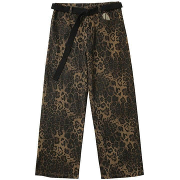 Makersluxe® Leopard Straight Leg Pants with Belt