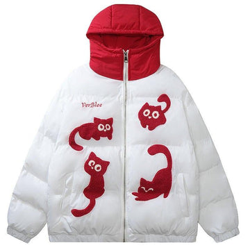 Makersluxe® Hooded Puffer Winter Coat Flocked Cats