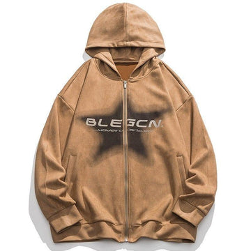 Makersluxe Zipper Suede Hoodie Tie Dye Star